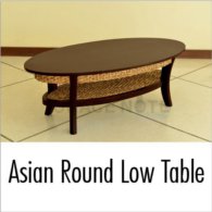 アジアン家具 センターテーブル 収納に便利な棚付き ラウンドタイプ